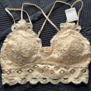 NWT Anemone Women S Cream Lace Bralette Adjustable Straps Boho-romantic Cozy